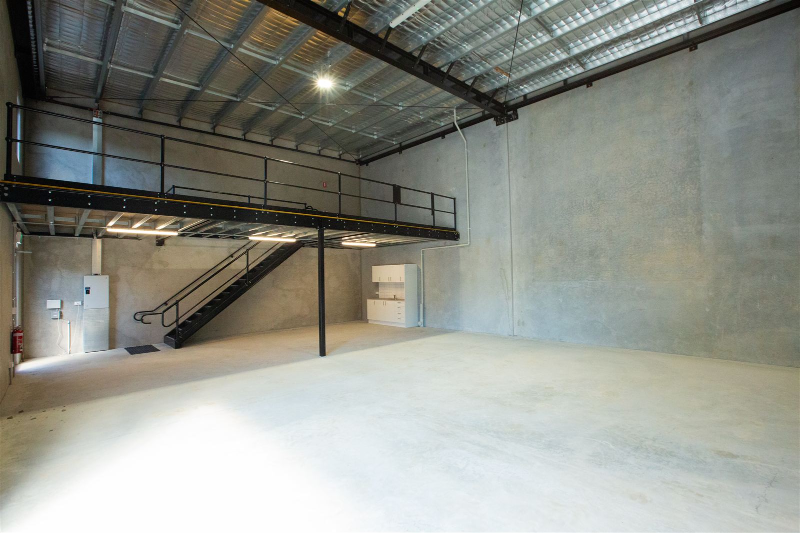 Hillcrest HQ unit interior with mezzanine, kitchenette and 3-phase power